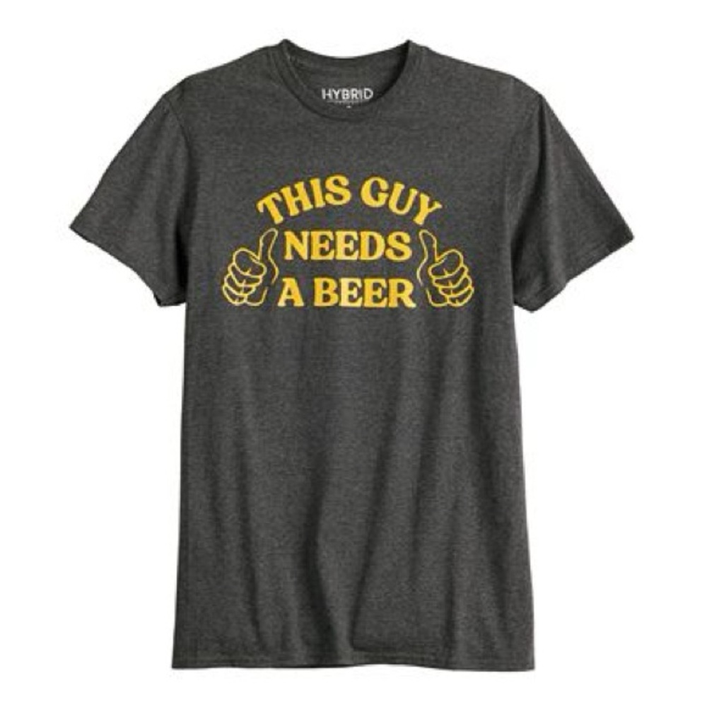 Size large Hybrid gray “This guy needs a beer” short sleeve Tshirt.